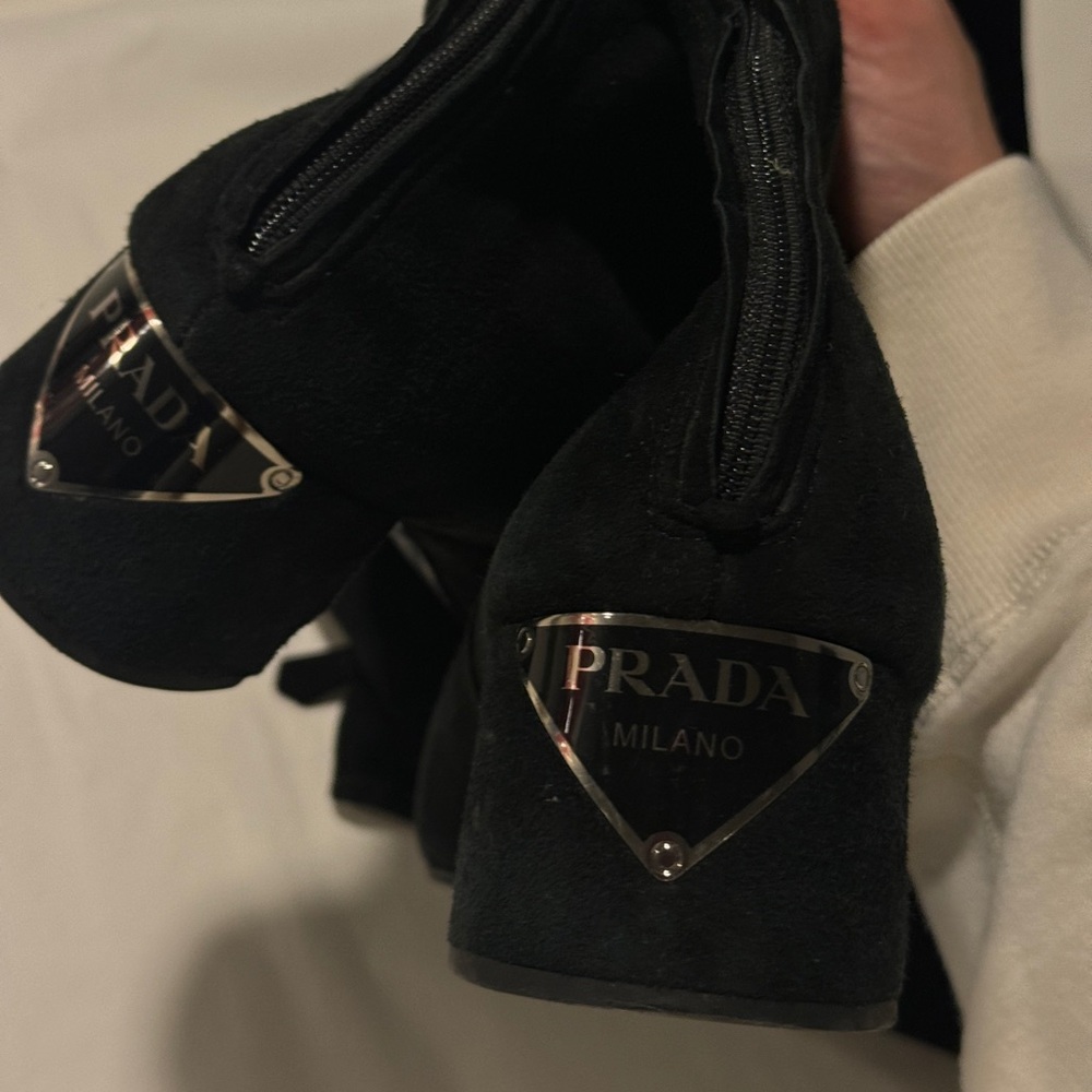 Prada Over The Knee Black Suede Shoes